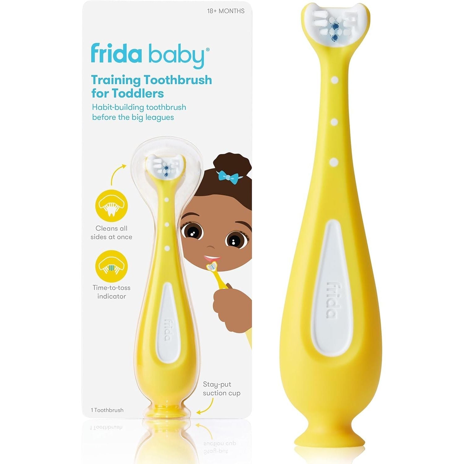 Buy now Frida Baby Training Toothbrush for Babies with Soft Silicone Bristles, Yellow Training Toothbrush for Toddlers (18M+) at indiglob india