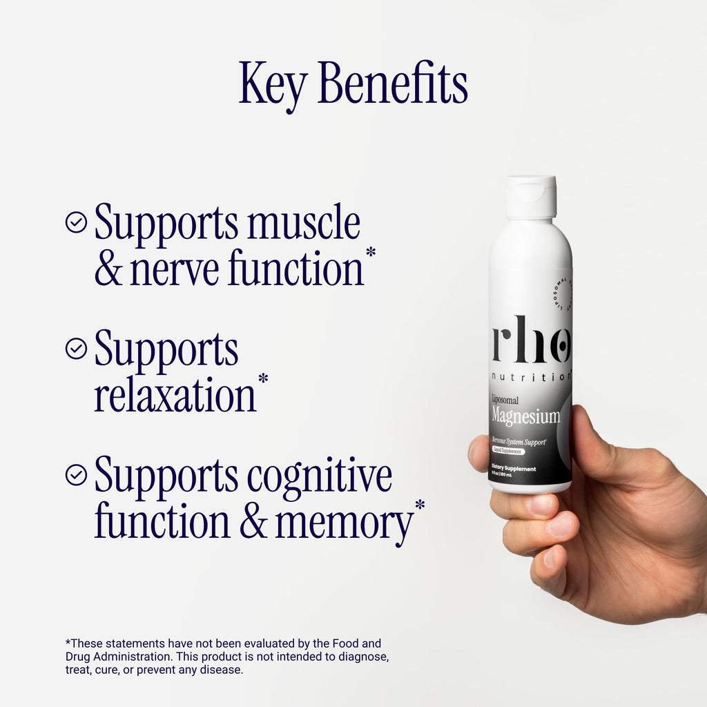 Rho Nutrition Liposomal Magnesium Liquid Supplement | High Absorption Formula, Magnesium Bisglycinate, Muscle, Relaxation & Cognitive Support, 30 Servings