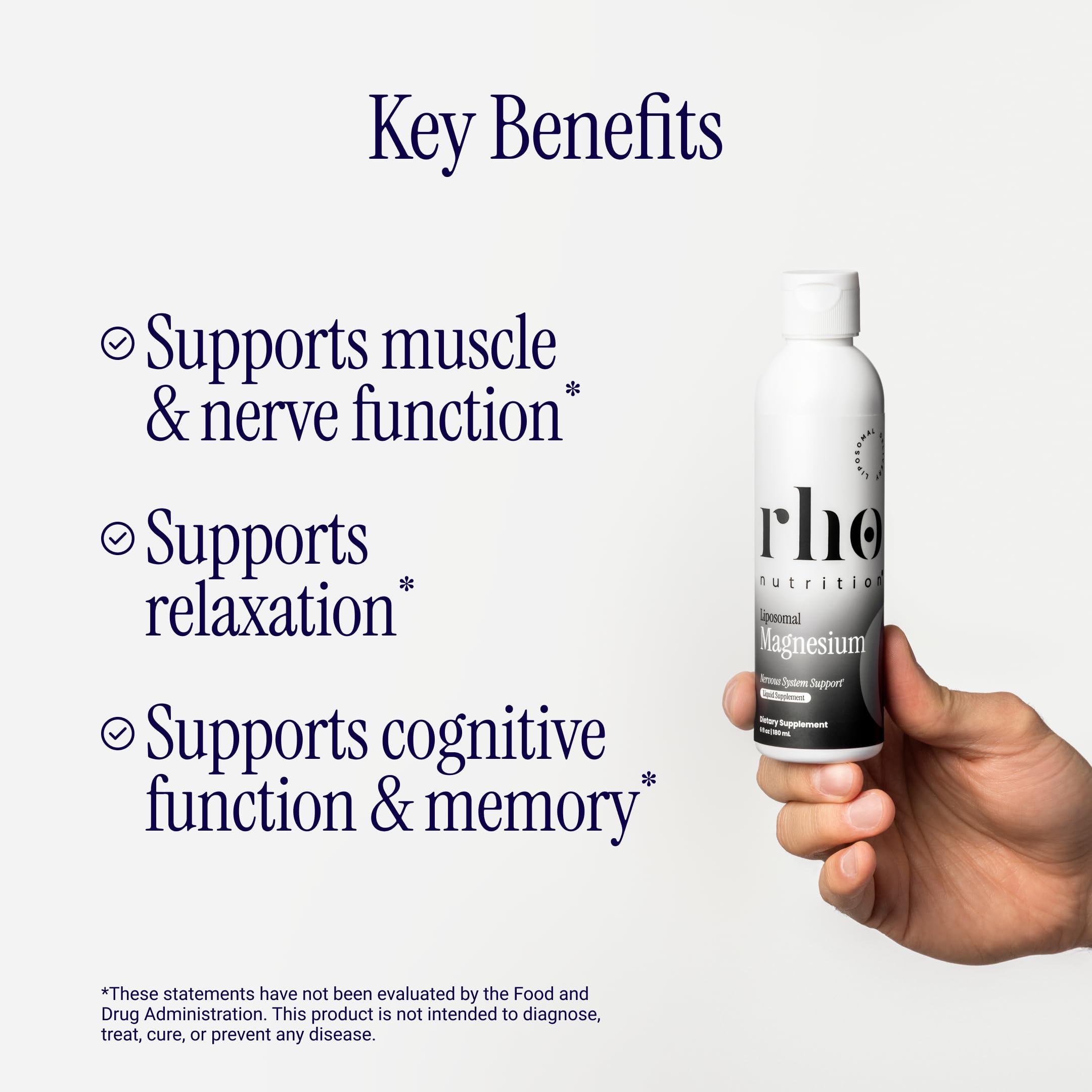 Rho Nutrition Liposomal Magnesium Liquid Supplement | High Absorption Formula, Magnesium Bisglycinate, Muscle, Relaxation & Cognitive Support, 30 Servings