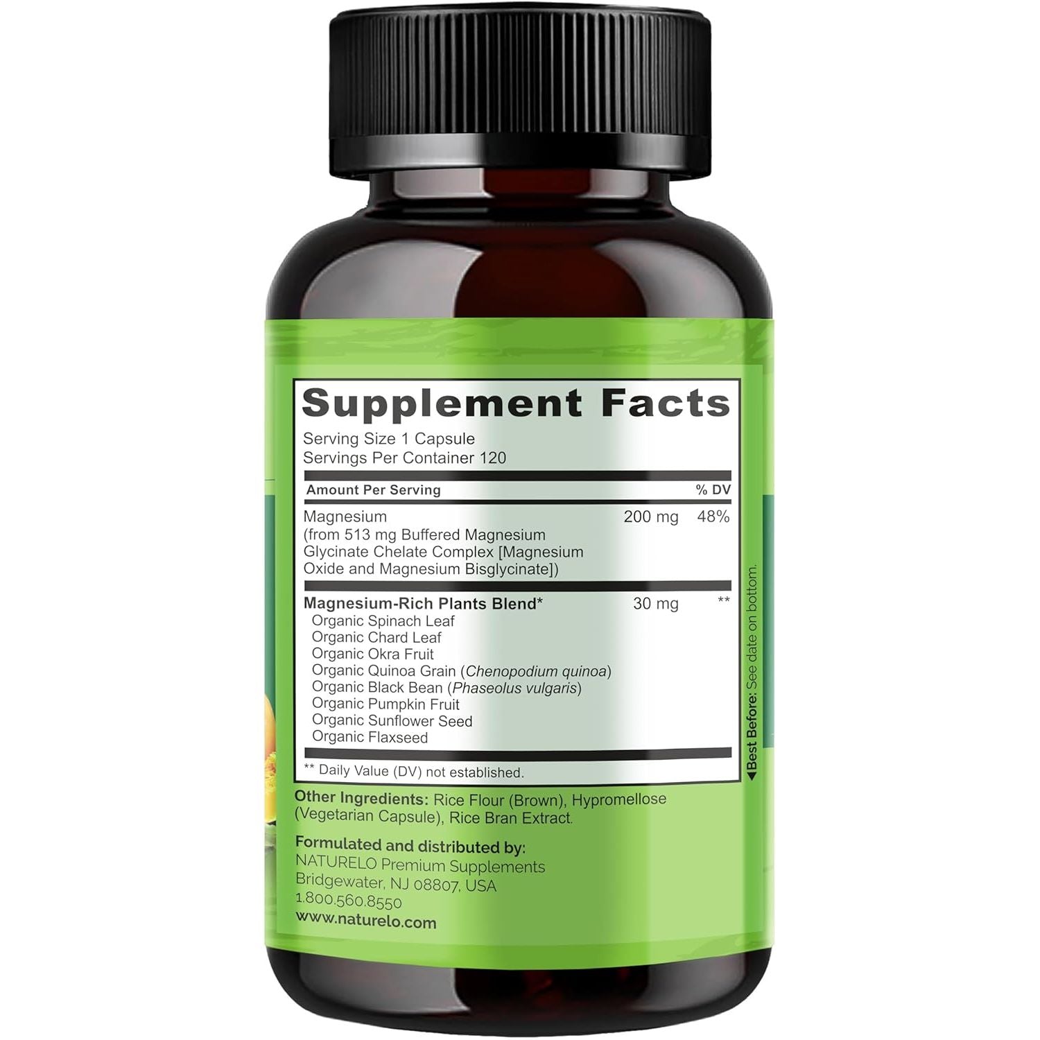 Buy now NATURELO Magnesium Glycinate Chelate Complex - 200 mg Magnesium with Organic Vegetables to Support Sleep, Calm, Muscle Cramp & Stress Relief - Gluten Free, Non GMO - 120 Capsules at indiglob india