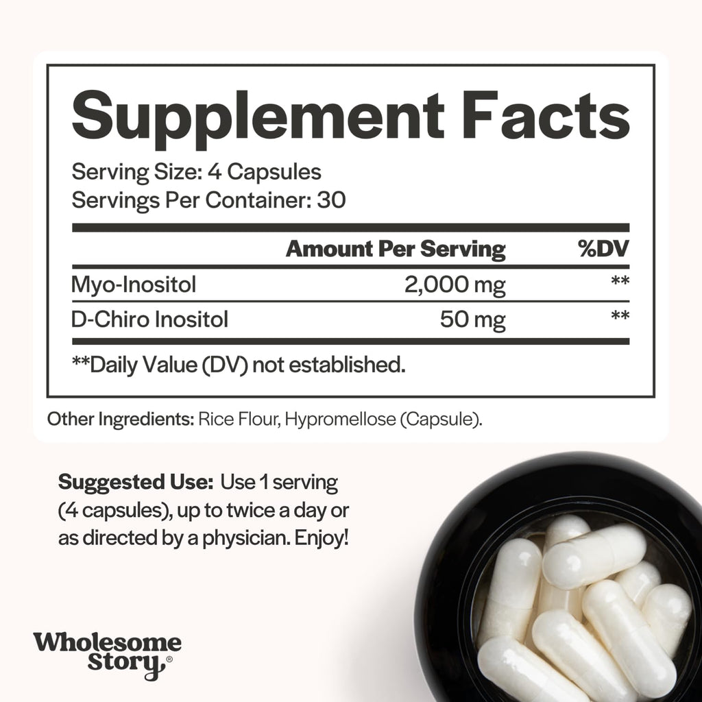 Wholesome Story Myo-Inositol & D-Chiro Inositol Supplement for Women | Fertility Supplements for Hormonal Balance & Ovarian Health Support | Myoinositol | Ideal 40:1 Ratio | 30 Servings
