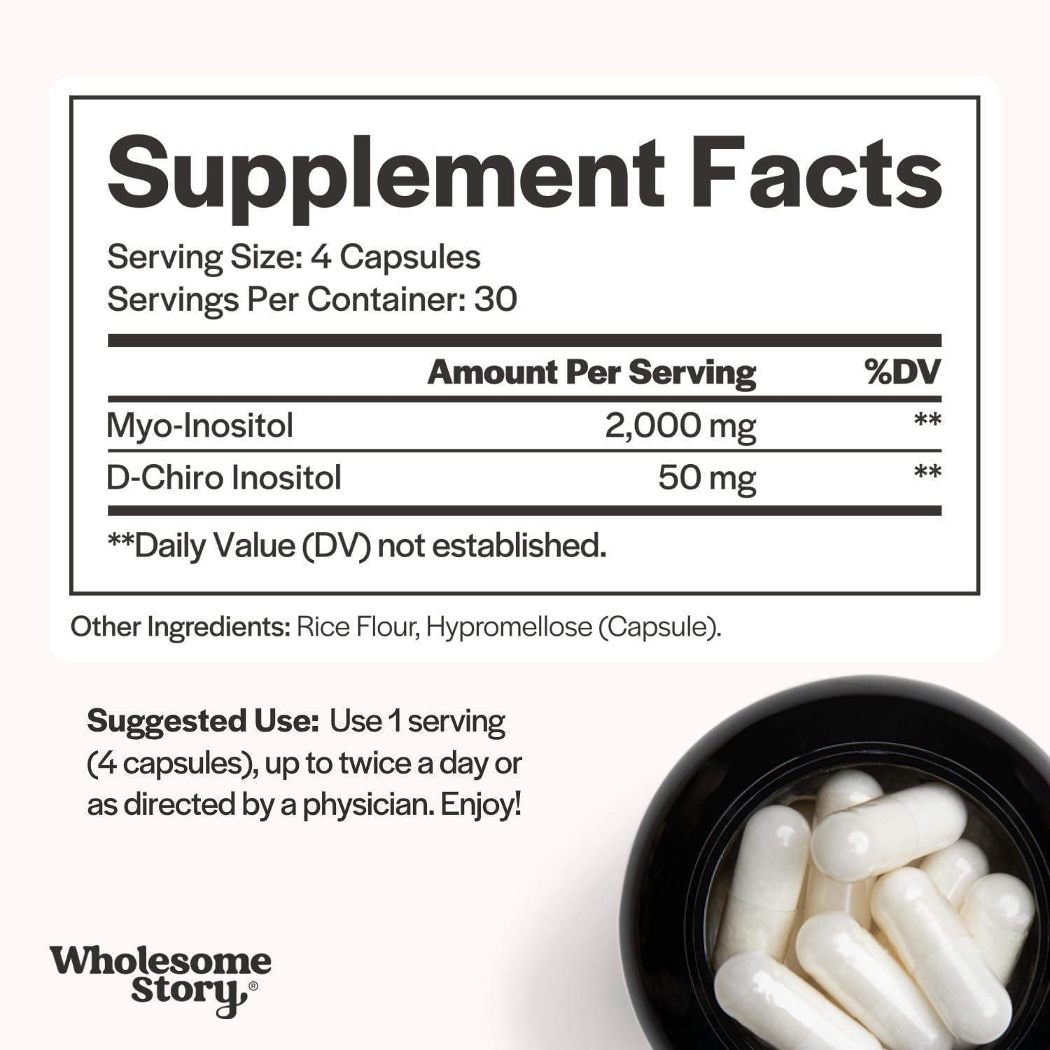 Wholesome Story Myo-Inositol & D-Chiro Inositol Supplement for Women | Fertility Supplements for Hormonal Balance & Ovarian Health Support | Myoinositol | Ideal 40:1 Ratio | 30 Servings
