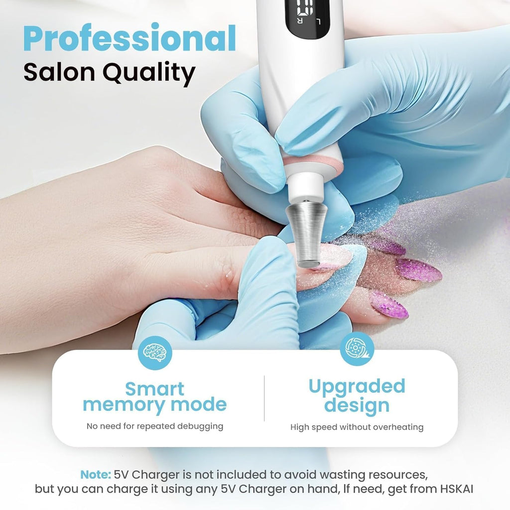 Electric Nail File Drill, Toe Nail Grinder for Thick Toenails & Callus | 10-Speed 2000mAh Cordless Rechargeable Nail Filer, 50Pcs Manicure Pedicure Kit with LED Lamp, Gifts for Women Men Seniors
