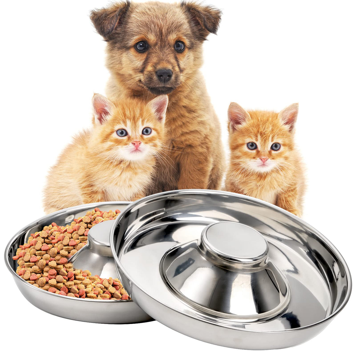 SOUJOY 2 Pack Stainless Steel Puppy Bowls, Pet Slow Feeder Bowls, Non-Skid Dog Food and Water Bowl, Feeding Weaning for Small Medium Large Dogs, Cat, Pets, Multiple Puppies