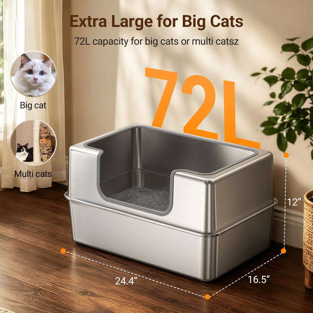 Non-Stick Entirely Stainless Steel Litter Box Splash-Proof & Leak-Proof