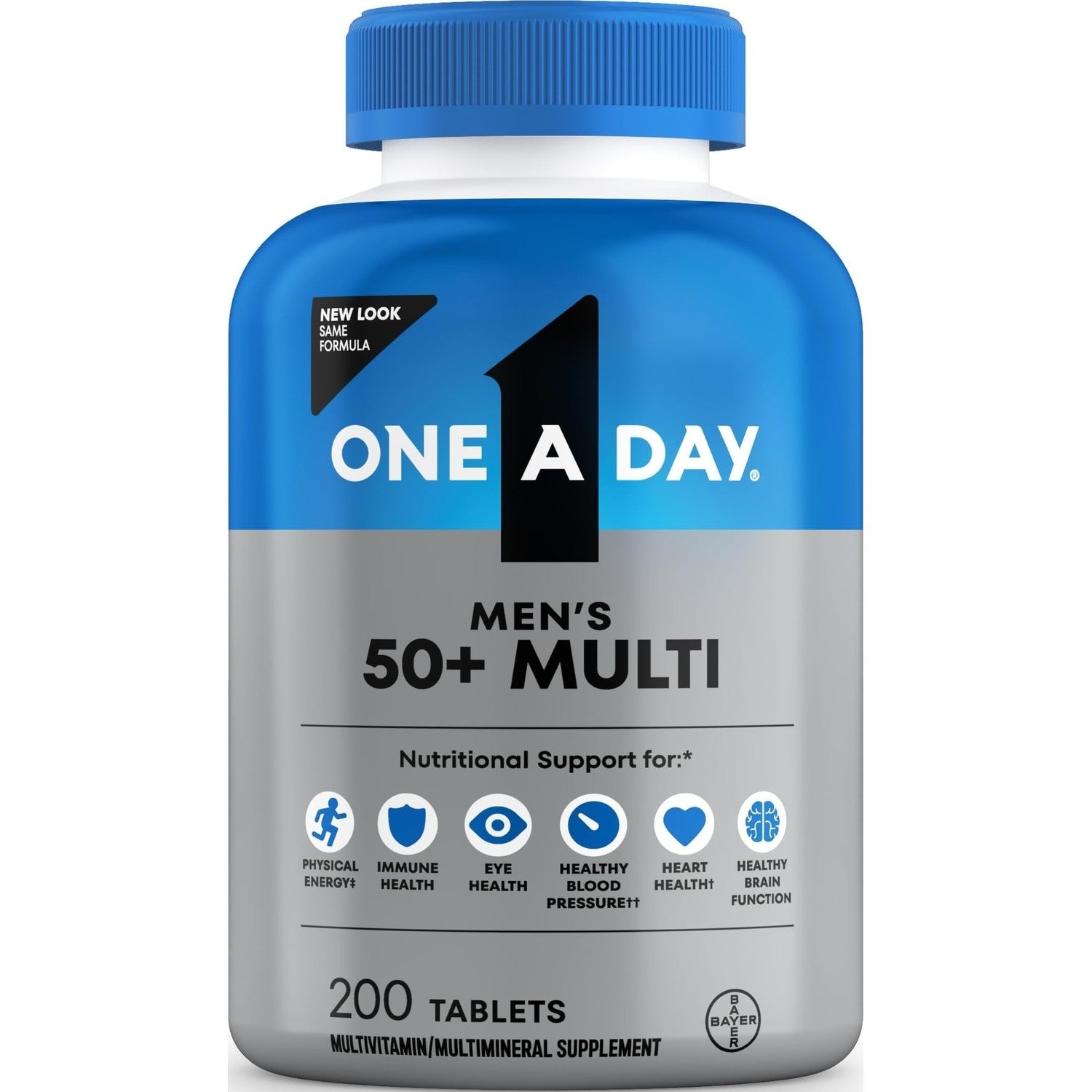 One A Day Men’s 50+ Healthy Advantage Multivitamin, Multivitamin for Men with Vitamins A, C, E, B6, B12, Calcium and Vitamin D, Tablet, 200 Count (Pack of 1)