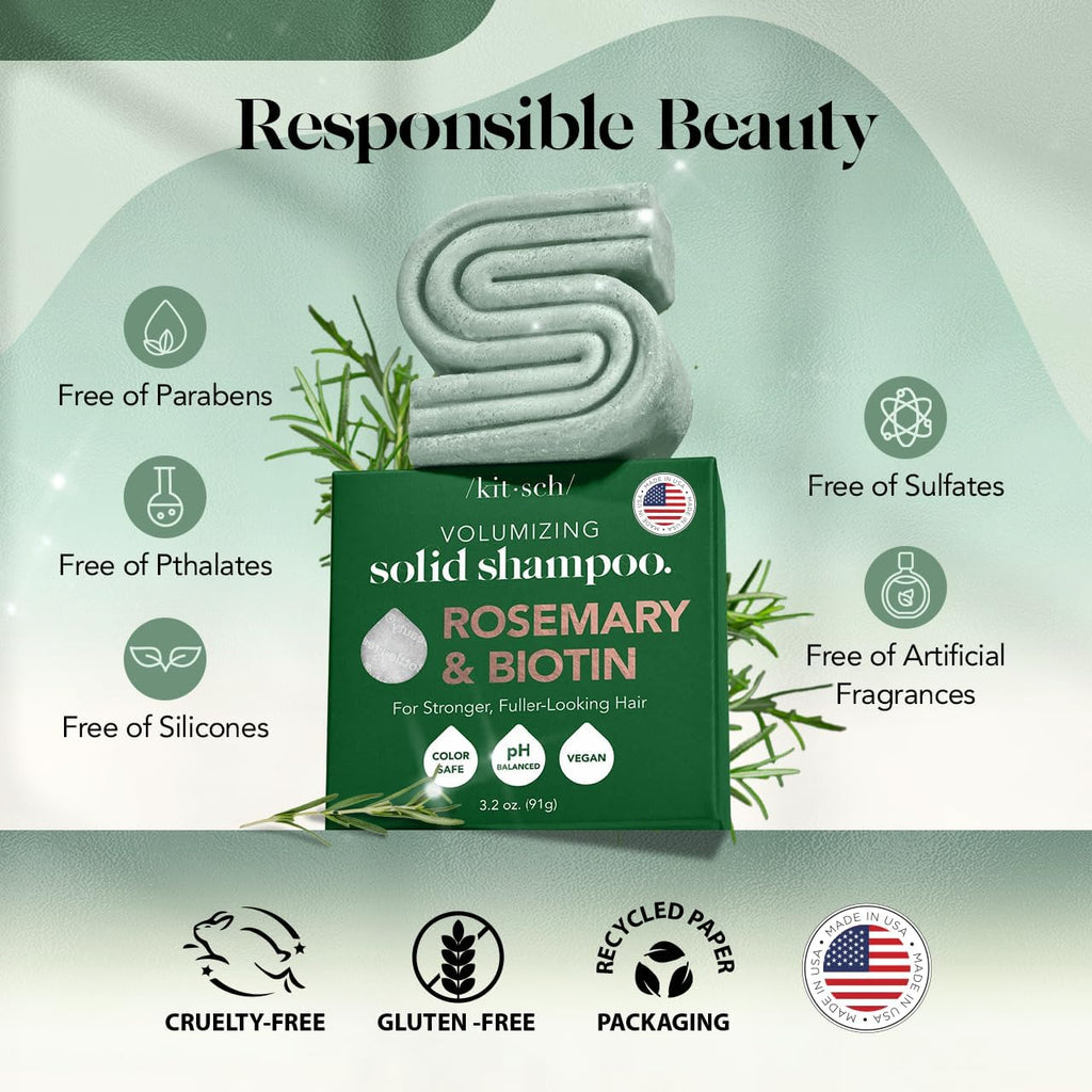 Buy now Kitsch Rosemary & Biotin Shampoo Bar - For Hair Growth, Strengthening, Thickening & Volumizing Shampoo for Women and Men - Free of Parabens, Sulfates & Silicones - Made in USA - 3.2 oz at indiglob india