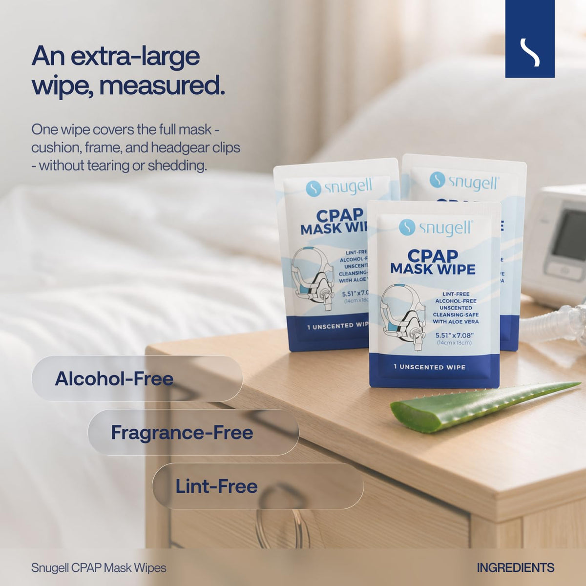 Snugell Unscented Individual CPAP Mask Wipes – Travel-Friendly 40-Pack– Lint & Alcohol-Free,Skin-Safe with Aloe Vera– Perfect for Convenient, Hassle-Free Cleaner & Sanitizer of CPAP Masks & Equipment