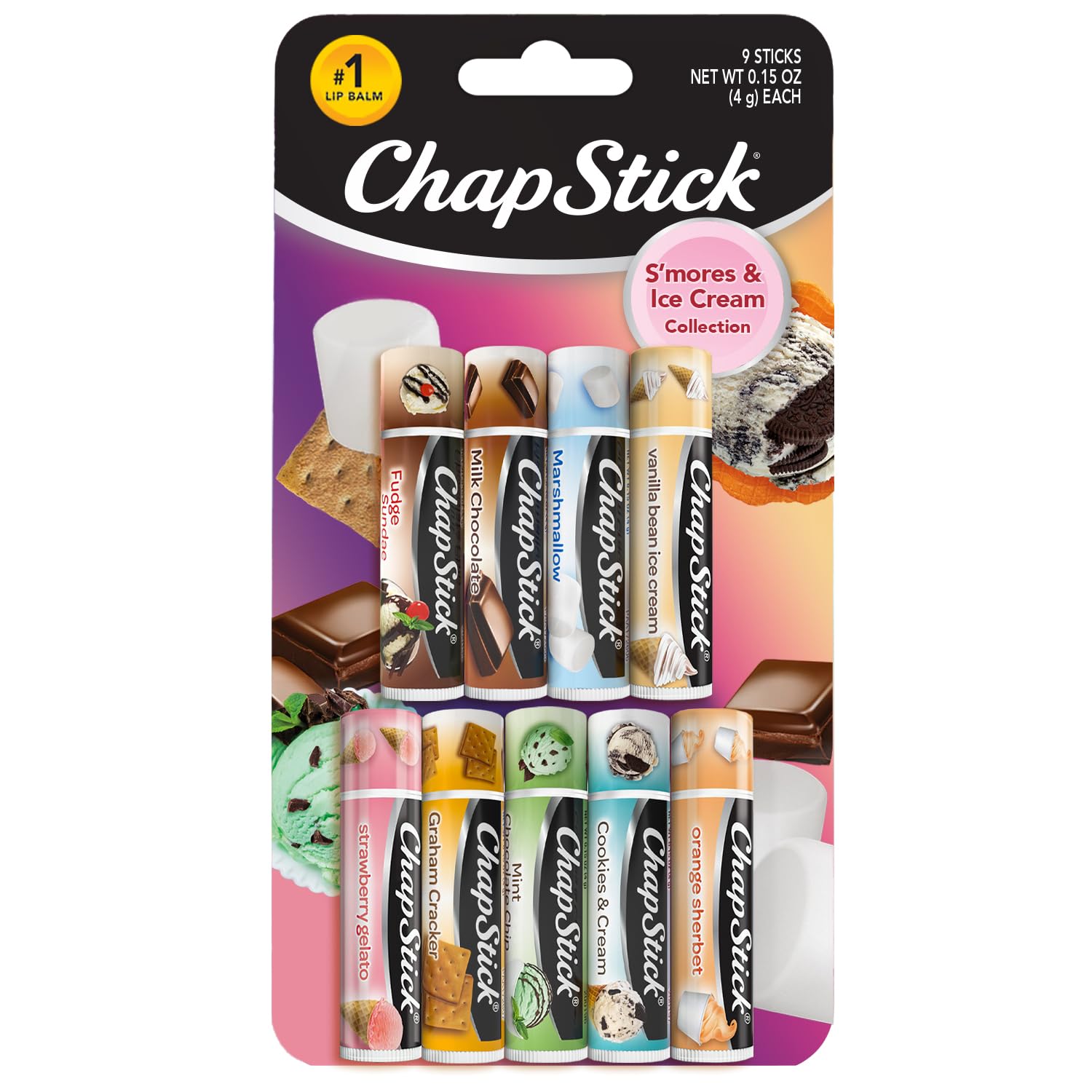 Buy now ChapStick S'more Collection Variety Pack Lip Balm Tube, Lip Care, 0.15 Ounce (Pack of 3) Ice Cream and S'mores 1 Count (Pack of 9) at indiglob india