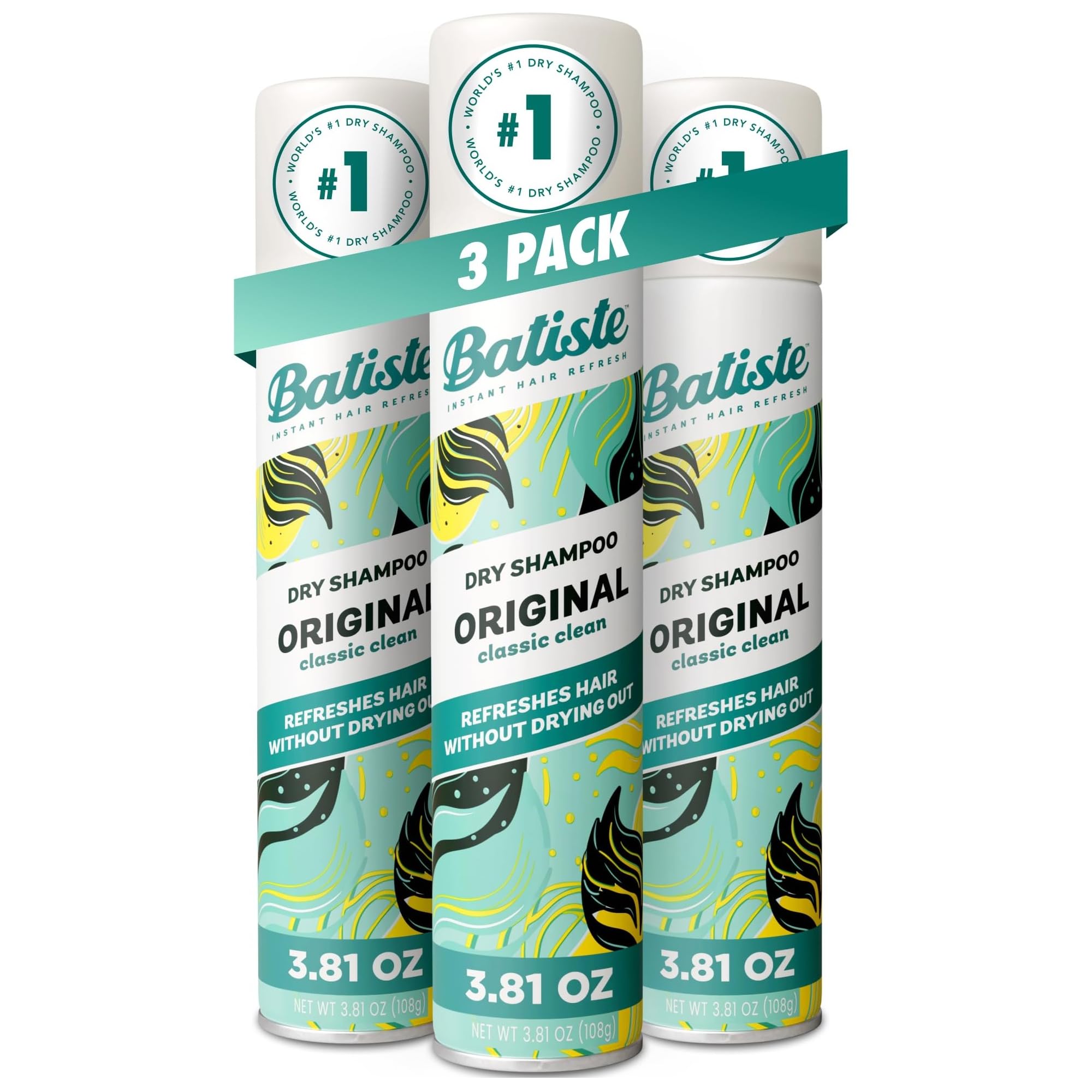 Batiste Dry Shampoo, Waterless shampoo, Original, 3.81oz, Pack of 3