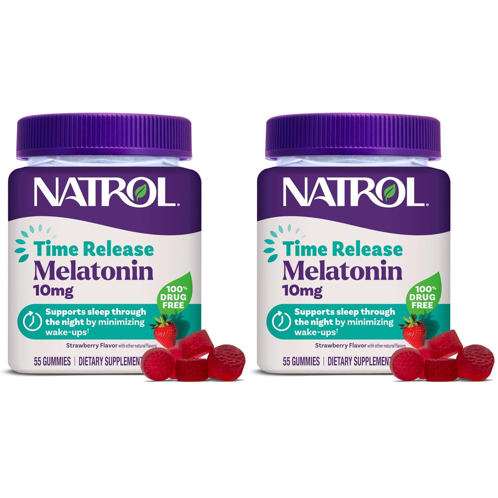 Natrol Time Release 10mg Melatonin Gummies, Sleep Aid, Strawberry, 55 Count | Dietary Supplement to Minimize Wake Ups, 100% Drug-Free, Non-Habit Forming, For Occasional Sleeplessness, 55 Day Supply