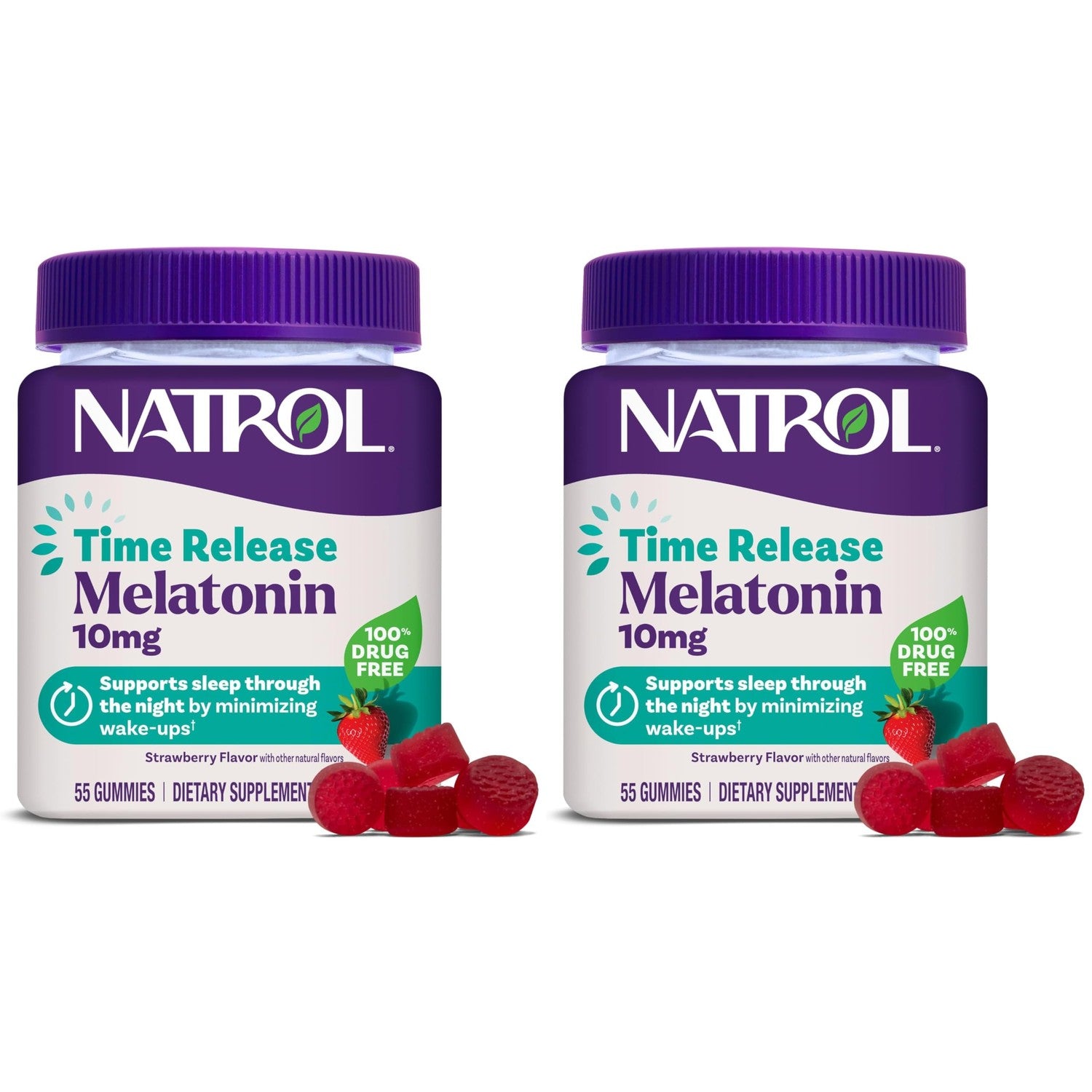Natrol Time Release 10mg Melatonin Gummies, Sleep Aid, Strawberry, 55 Count | Dietary Supplement to Minimize Wake Ups, 100% Drug-Free, Non-Habit Forming, For Occasional Sleeplessness, 55 Day Supply
