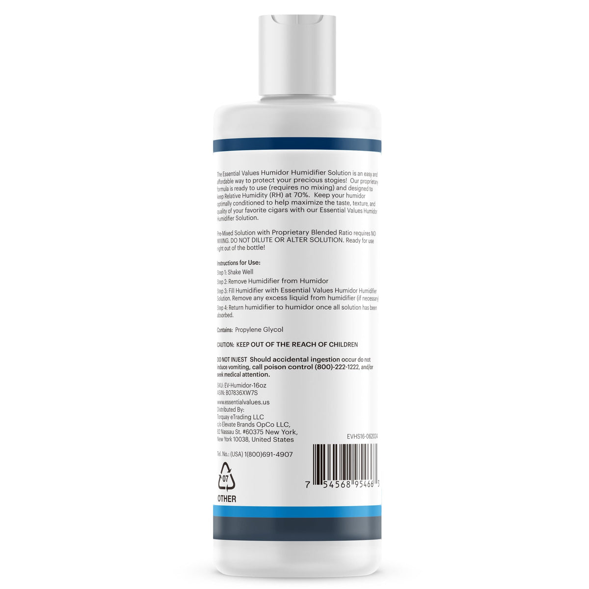 Essential Values Cigar Humidor Solution - 16oz Propylene Glycol Solution (PG) For Humidifiers - Cigar Juice - Humidor Liquid Accessories and Supplies