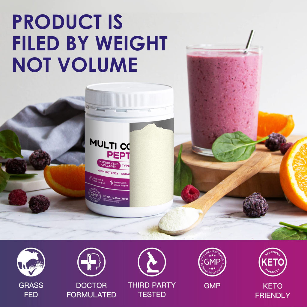NATURE TARGET Multi Collagen Peptides Powder, 35 Servings | Type I, II, III, V, X, Hydrolyzed Collagen Peptides with Vitamin C Hyaluronic Acid, Supports Skin Hair Nail & Joint