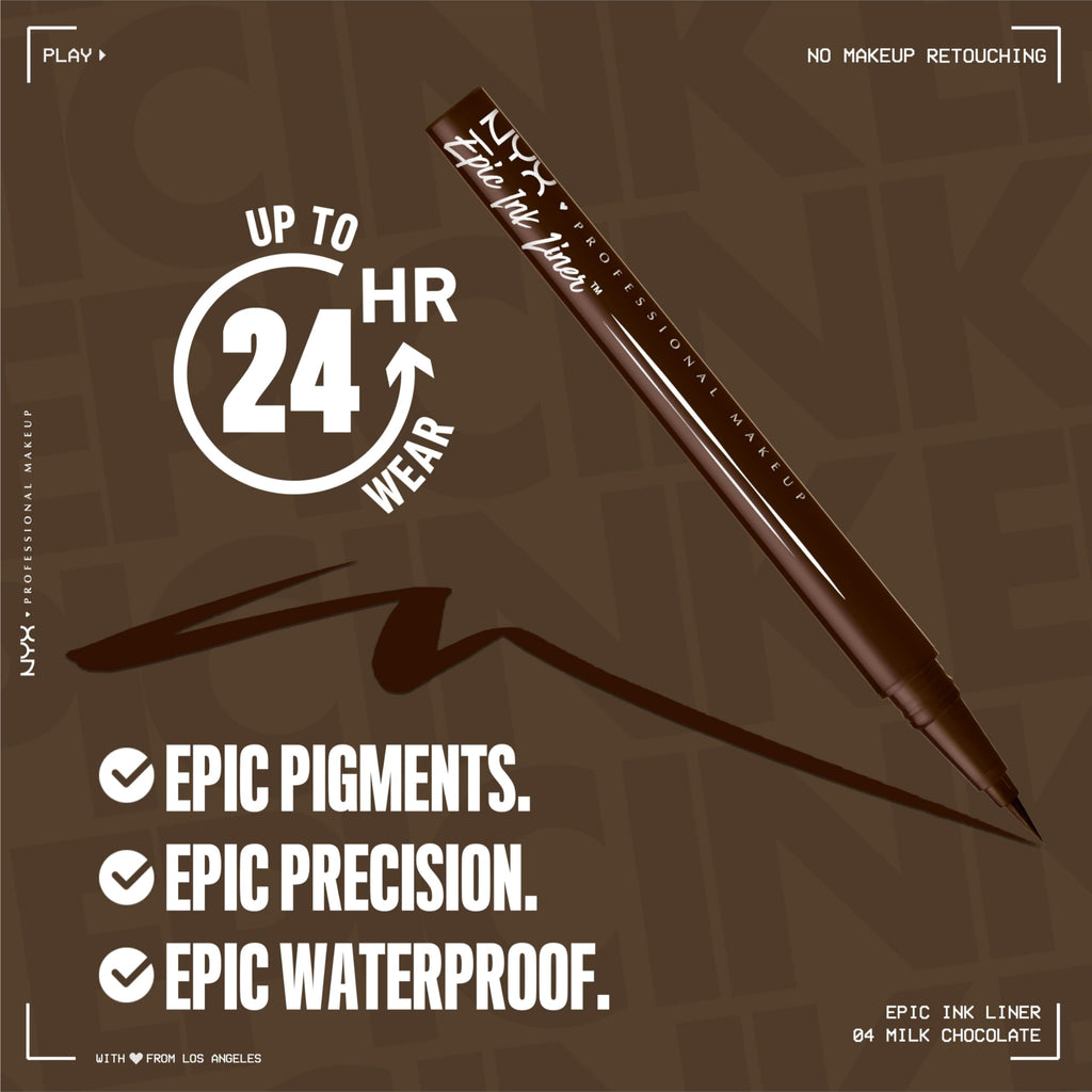 Buy now NYX PROFESSIONAL MAKEUP Epic Ink Liner, Waterproof Liquid Eyeliner with Vegan Formula - Dark Chocolate (Dark Brown Matte) at indiglob india