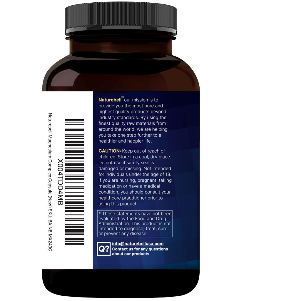 NatureBell 12-in-1 Magnesium Complex 1000mg, 4-Months Supply – Magnesium Glycinate, Citrate, Taurate, Malate, & More – High Absorption Formula for Men & Women – Chelated & Purified – 240 Capsules