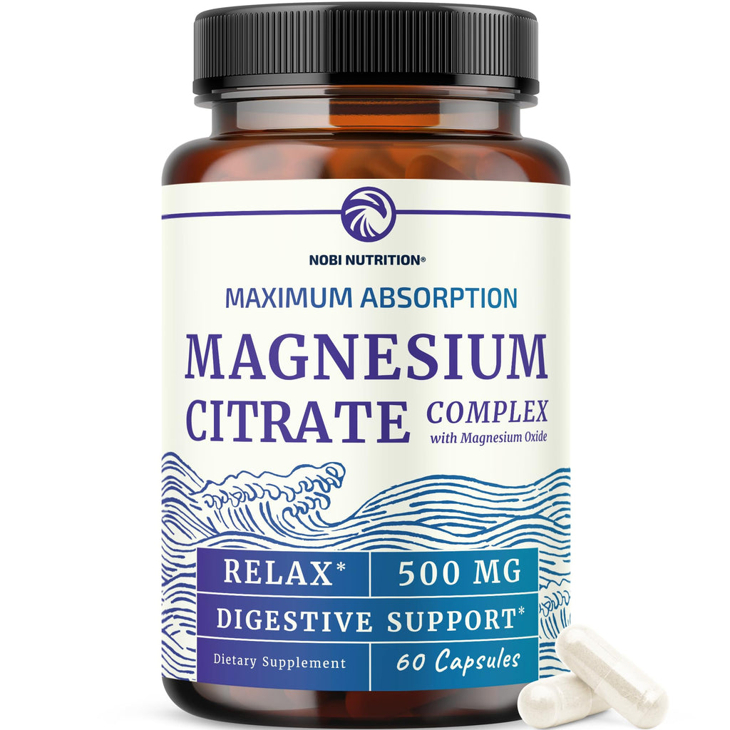Magnesium Citrate Complex 500 MG, Constipation, Calm & Relaxation Support | High Absorption Magnesium Supplement, Digestion Support, Citrato de Magnesio, Non-GMO & Soy-Free, 60 Mag Citrate Capsules