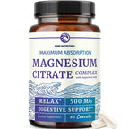 Magnesium Citrate Complex 500 MG, Constipation, Calm & Relaxation Support | High Absorption Magnesium Supplement, Digestion Support, Citrato de Magnesio, Non-GMO & Soy-Free, 60 Mag Citrate Capsules