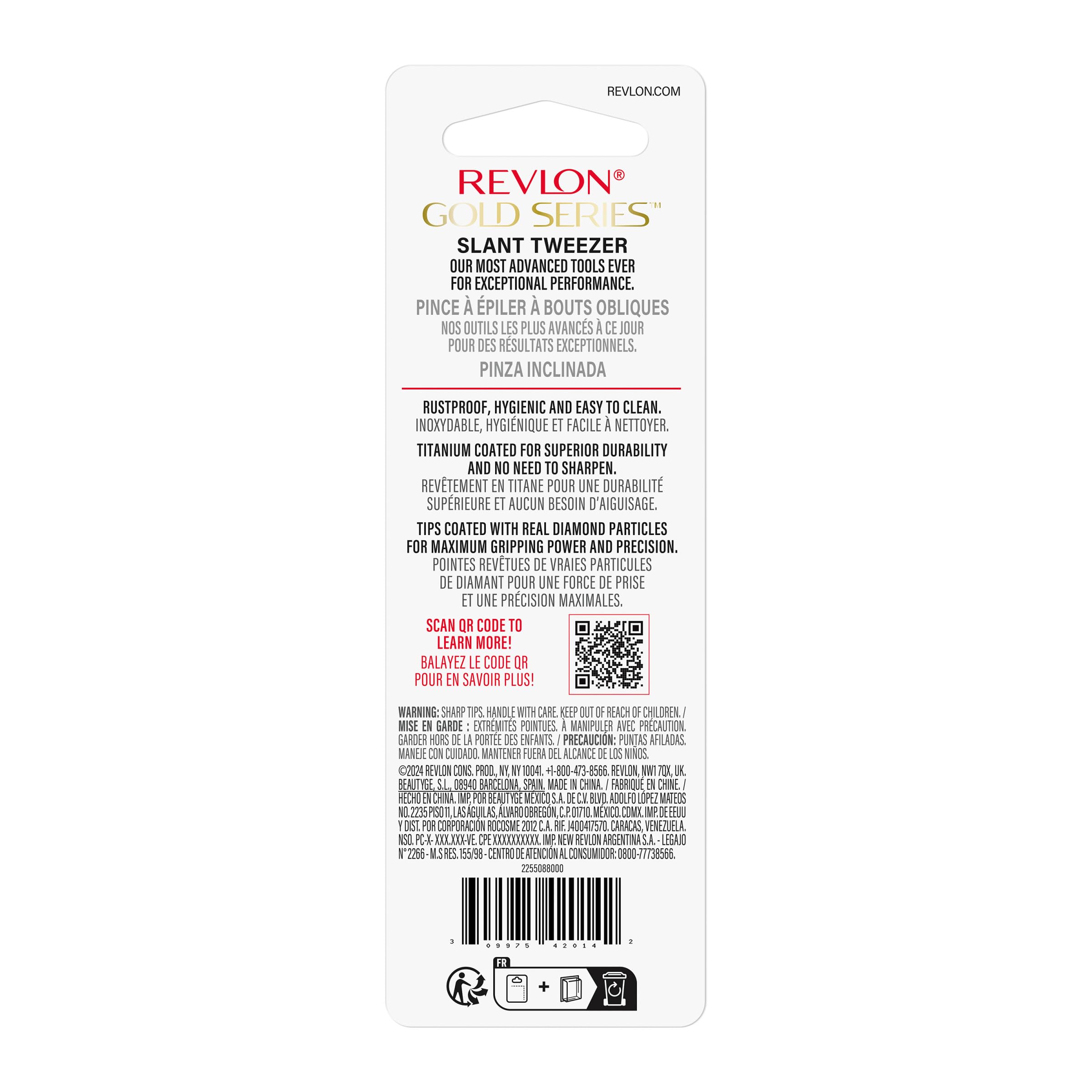Buy now Revlon Gold Series Slanted Tip Tweezers, Ultra-Sharp for Precision Eyebrow Shaping and Facial Hair Removal, Diamond and Titanium-Coated for Durability, 1 Count at indiglob india