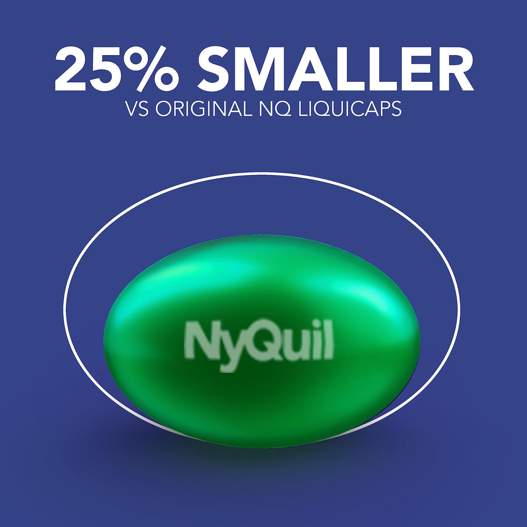 Buy now NyQuil Ultra Concentrated Cold and Flu Medicine, Nighttime, Relief for Cough, Sore Throat, Fever, Congestion, Easy to Swallow, Easy to Open Bottle, 48 LiquiCaps at indiglob india