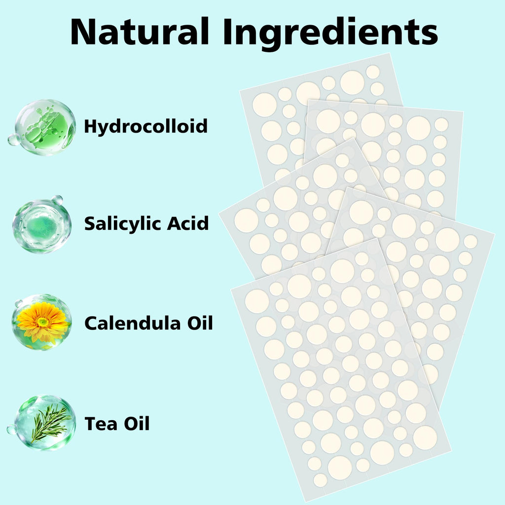 Pimple Patches for Face - 4 Size 600 Counts Acne Patches, Hydrocolloid Patches for Covering Zits and Blemishes, Spot Stickers with Salicylic Acid, Tea Tree Oil & Calendula Oil
