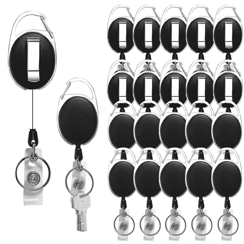 20 Pack Badge Reels Retractable with Carabiner Reel Clip Holder