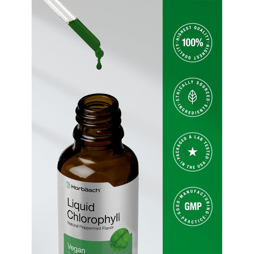 Horbäach Liquid Chlorophyll Drops | 2 fl oz | Natural Peppermint Flavor | Vegan, Non-GMO & Gluten Free Formula