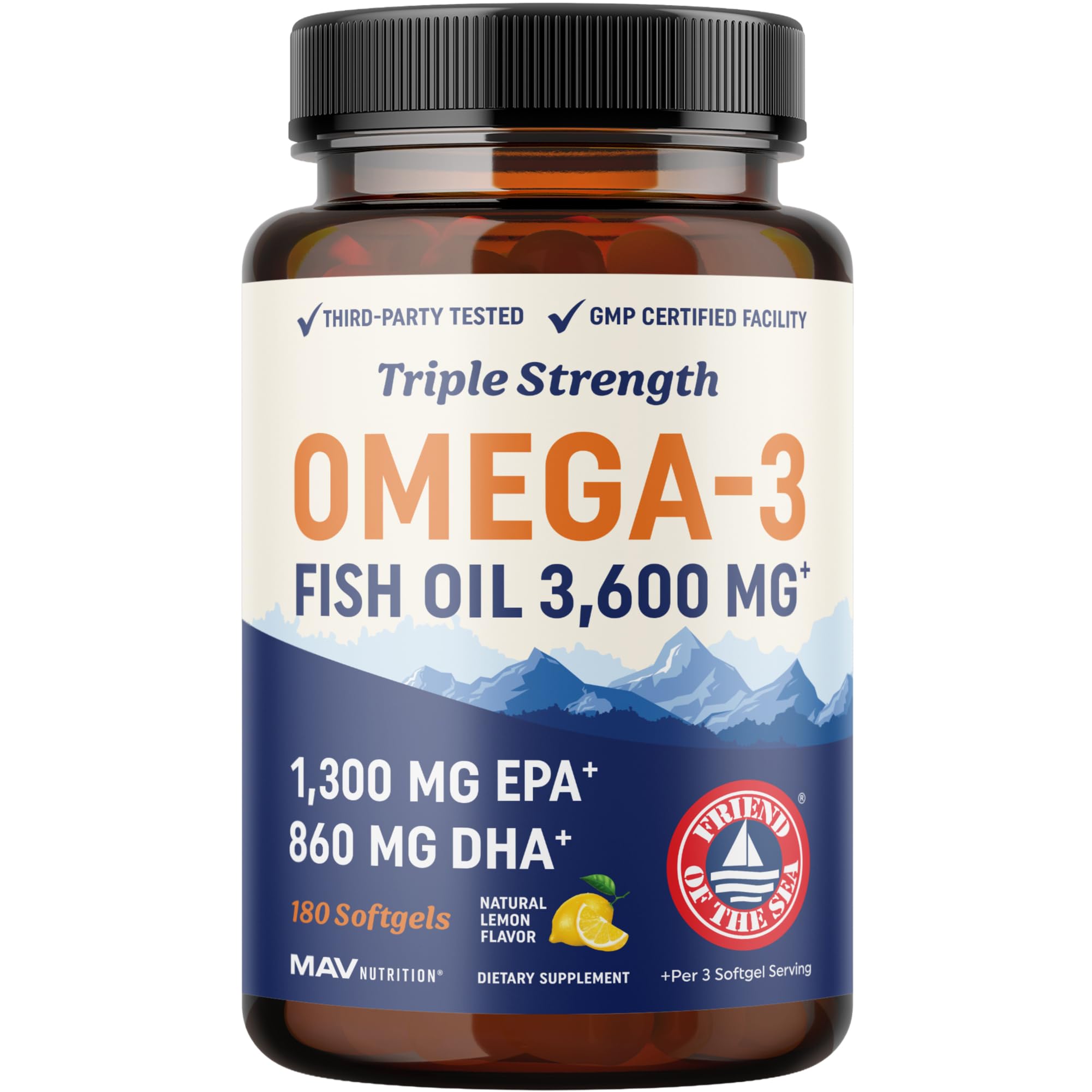 Buy now Triple Strength Omega 3 Fish Oil 3600 mg | EPA & DHA | Over 2100mg Omega-3 Fatty Acids | 1300mg EPA + 860mg DHA | Best Essential Fatty Acids | Premium Wild Caught & Burpless Fish Oil | 180 Ct at indiglob india