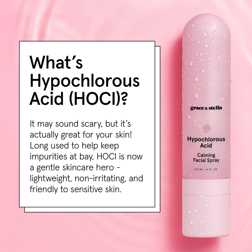 grace & stella Hypochlorous Acid Spray for Face - Acne Spray - Gentle Face Mist to Calm Redness, Flare-Ups, Breakouts, Body Acne, Bacne - Soothing Facial Mist for Sensitive Skin (120ml/4 fl oz)