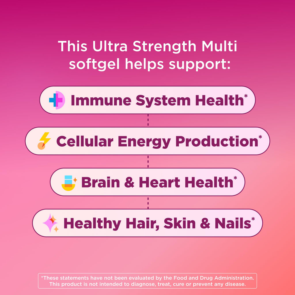 OLLY Ultra Strength Women's Multivitamin Softgels, Omega-3s - 60 Count