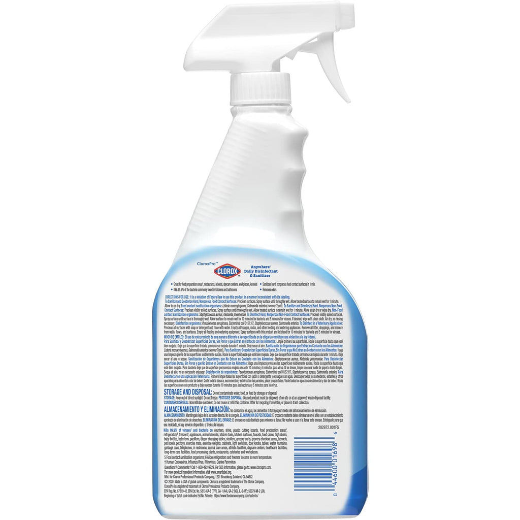 Buy now CloroxPro Anywhere Daily Disinfectant and Sanitizer, No-Rinse Food Contact Sanitizer, 32 Fluid Ounces, Pack of 12 at indiglob india