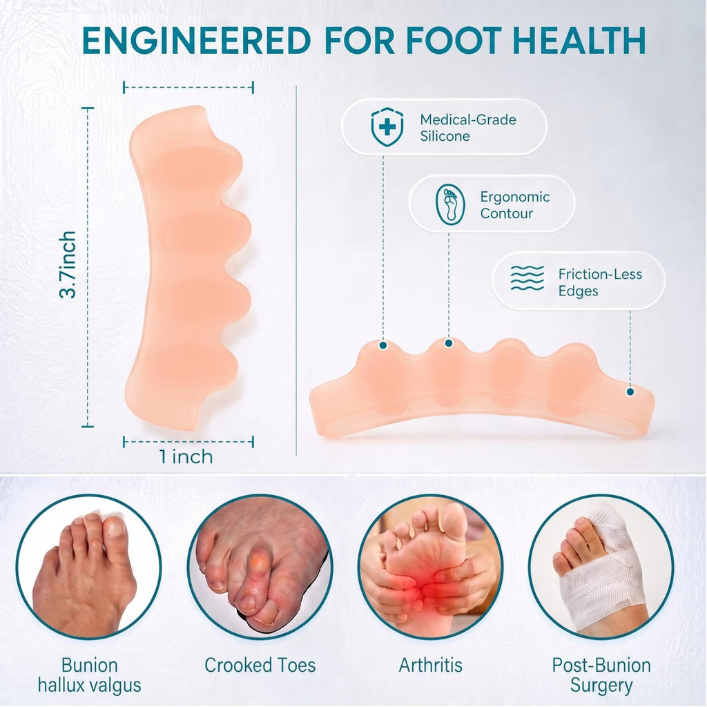 KTSAY Toe Spacers for Women & Men - Silicone Toe Separators for Bunion Relief, Hammer Toe, Plantar Fasciitis & Pedicures (2, Beige)