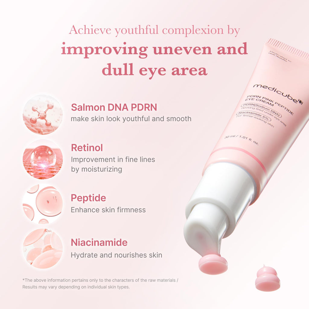 medicube Eye Serum with Salmon DNA PDRN & Pink Peptides | 99% Purity Retinol for Fine Lines - PDRN & Niacinamide for Uneven Skin Tone, Korean Skincare, 1.01 fl.oz