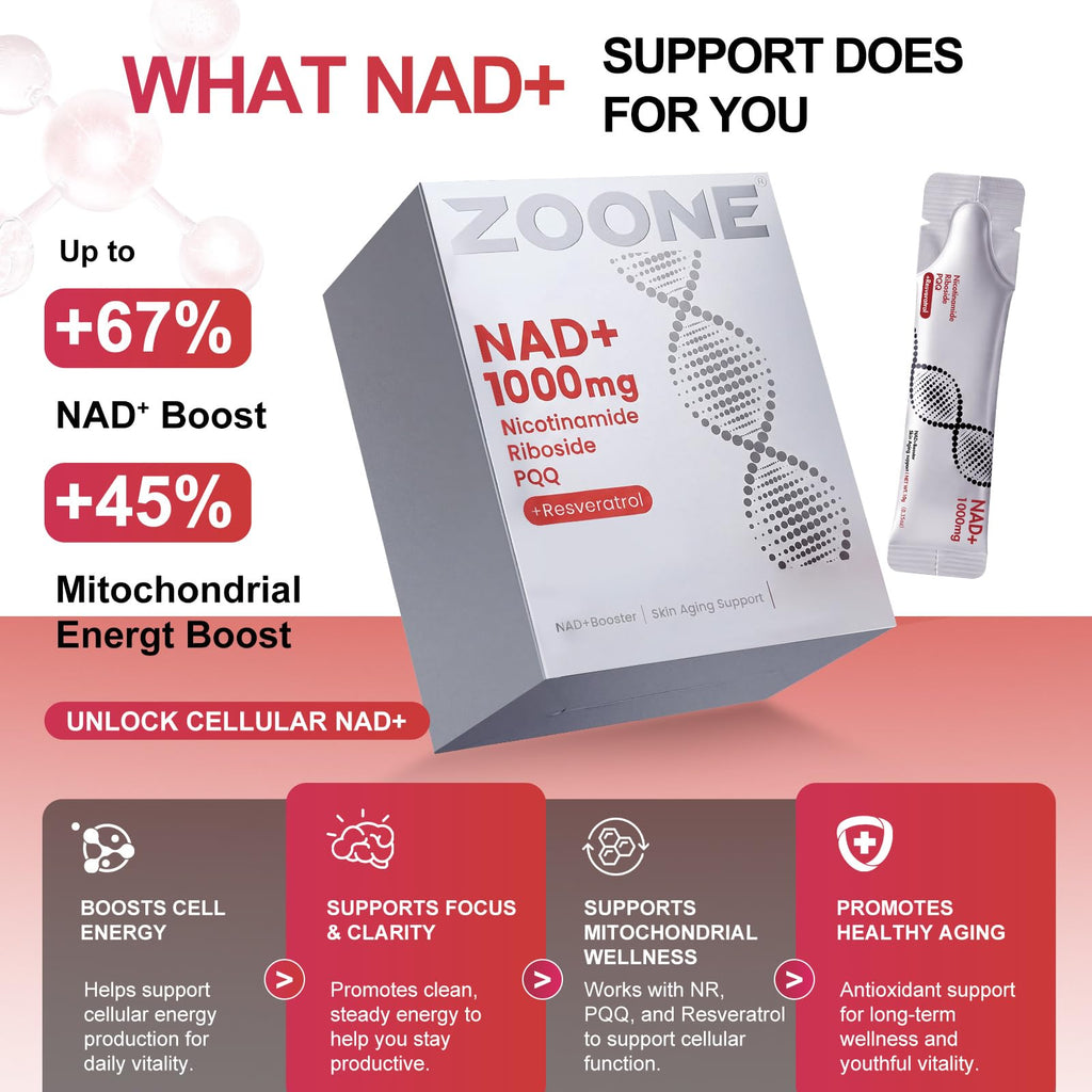 Updated NAD Plus 1000mg Liquid Supplement for Women & Men, 30 Packets