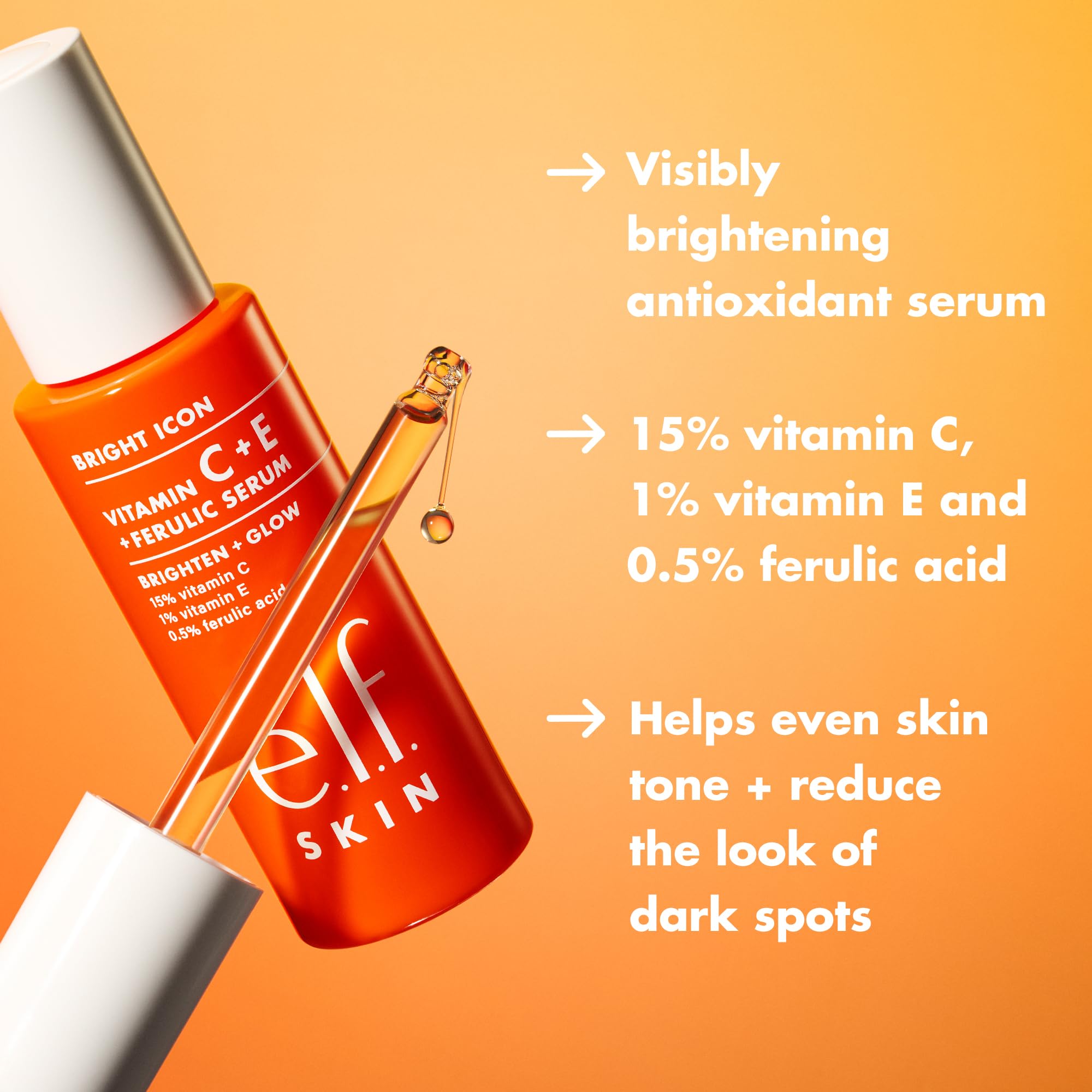e.l.f. SKIN Bright Icon Vitamin C + E + Ferulic Face Serum, Brightening & Soothing with 15% Vitamin C, Vegan & Cruelty-Free