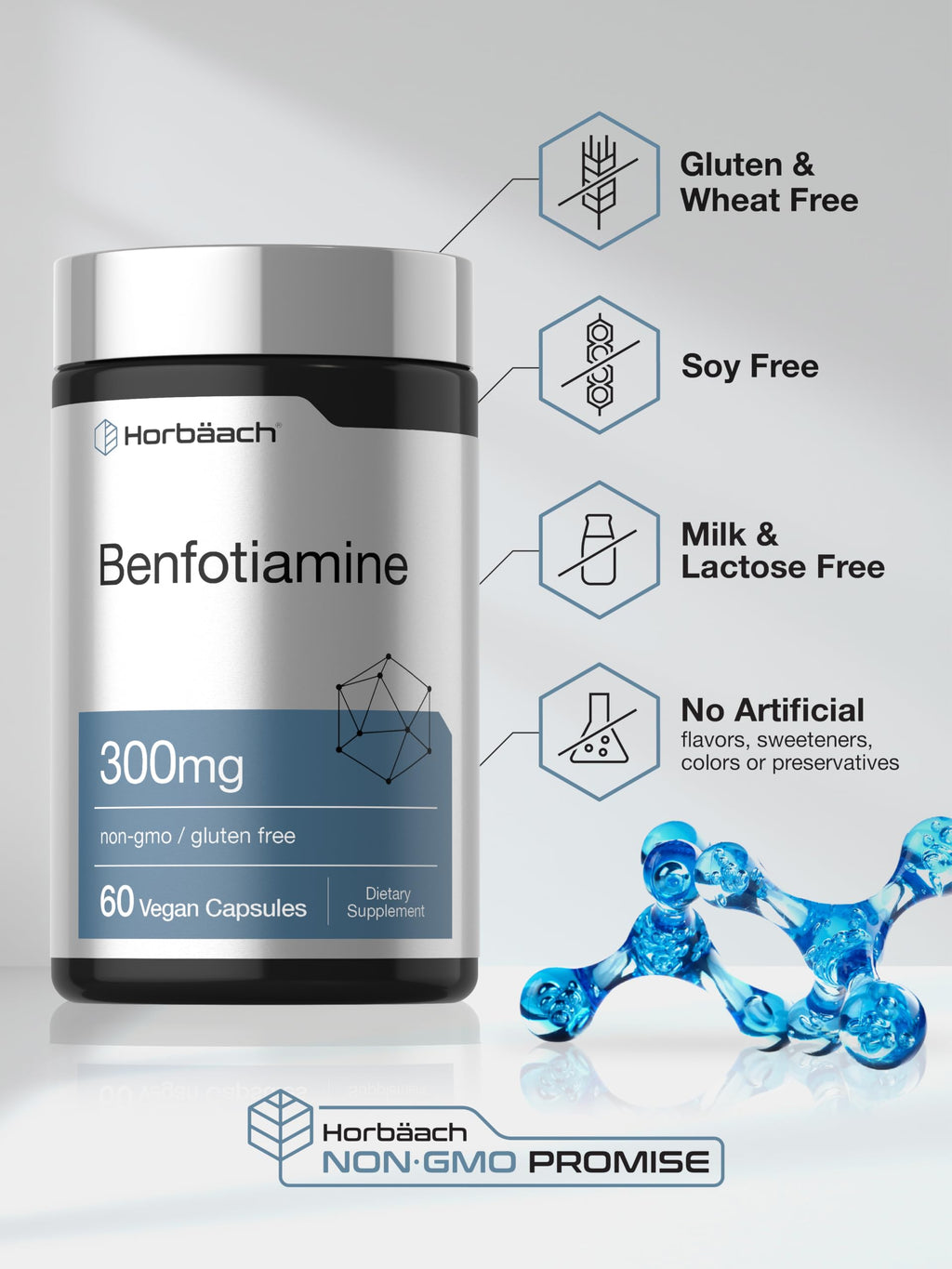 Horbaach Benfotiamine 300mg | 60 Capsules | Vitamin B1 Thiamine