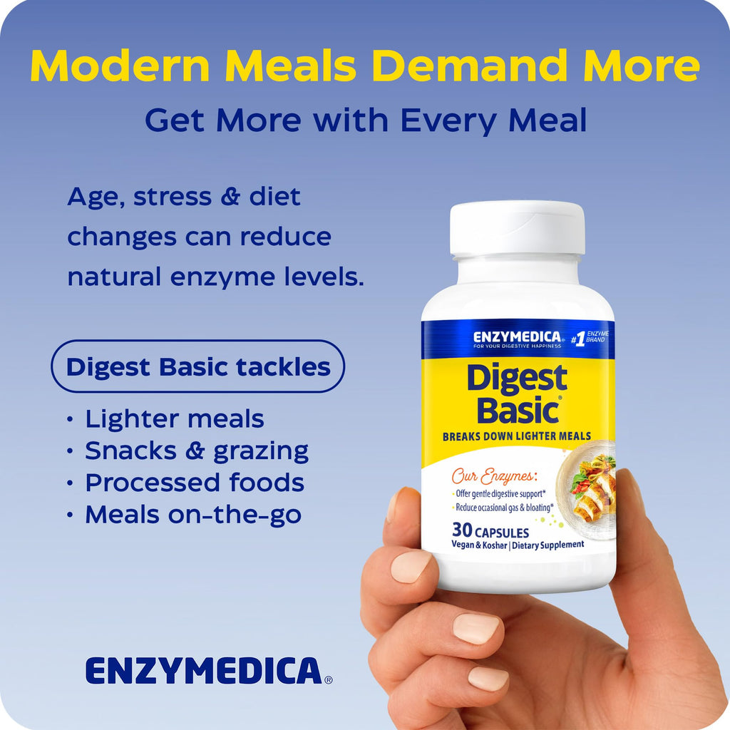 Enzymedica Digest Basic - Helps Gas & Bloating - 30 Caps | Digestive Enzyme Supplement for Women & Men, Enzyme Capsules for Digestion, Gut Health Support, For Sensitive Stomachs, Vegan