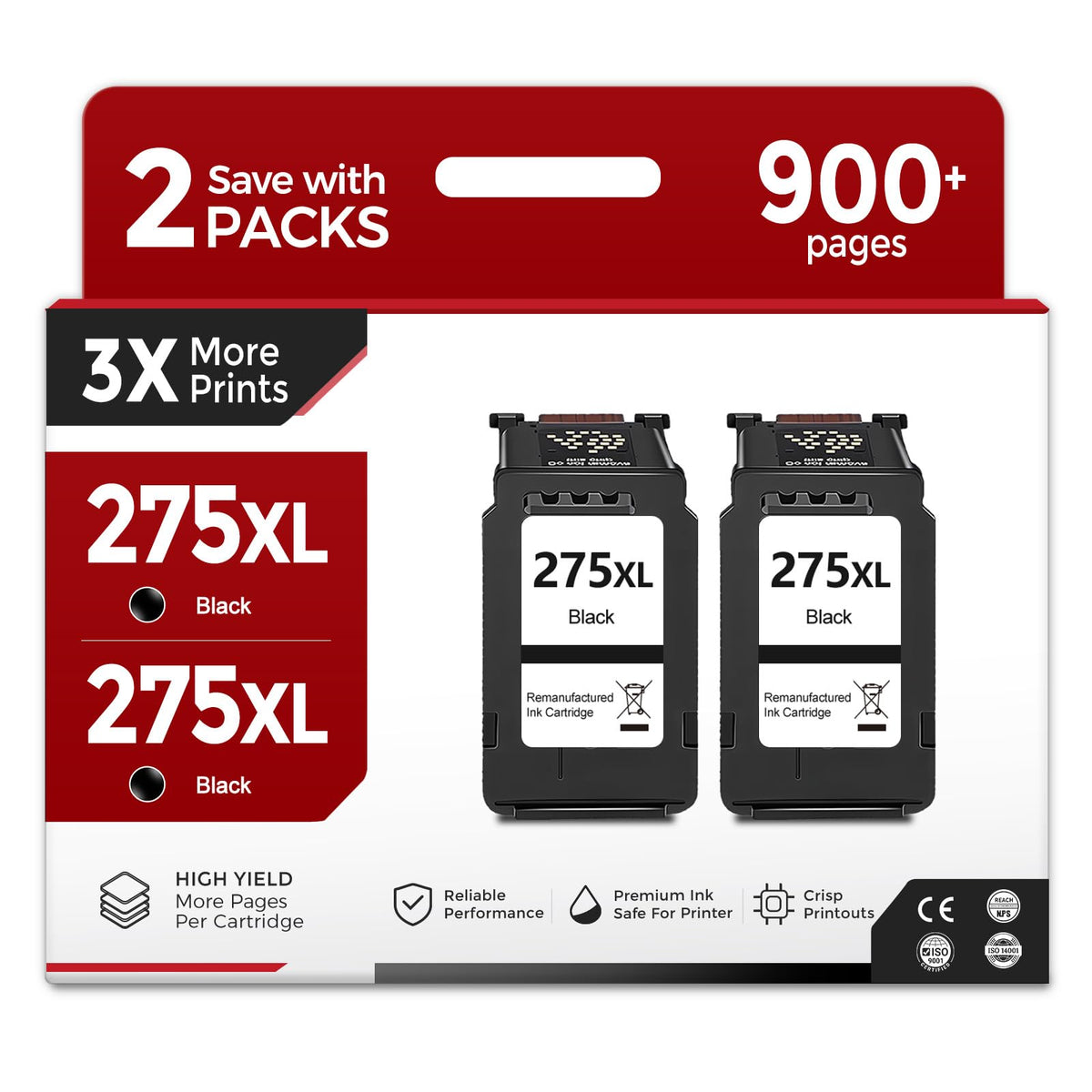 275XL Black Ink Cartridges (2 Pack) Replacement for Canon PG 275 XL PG275XL