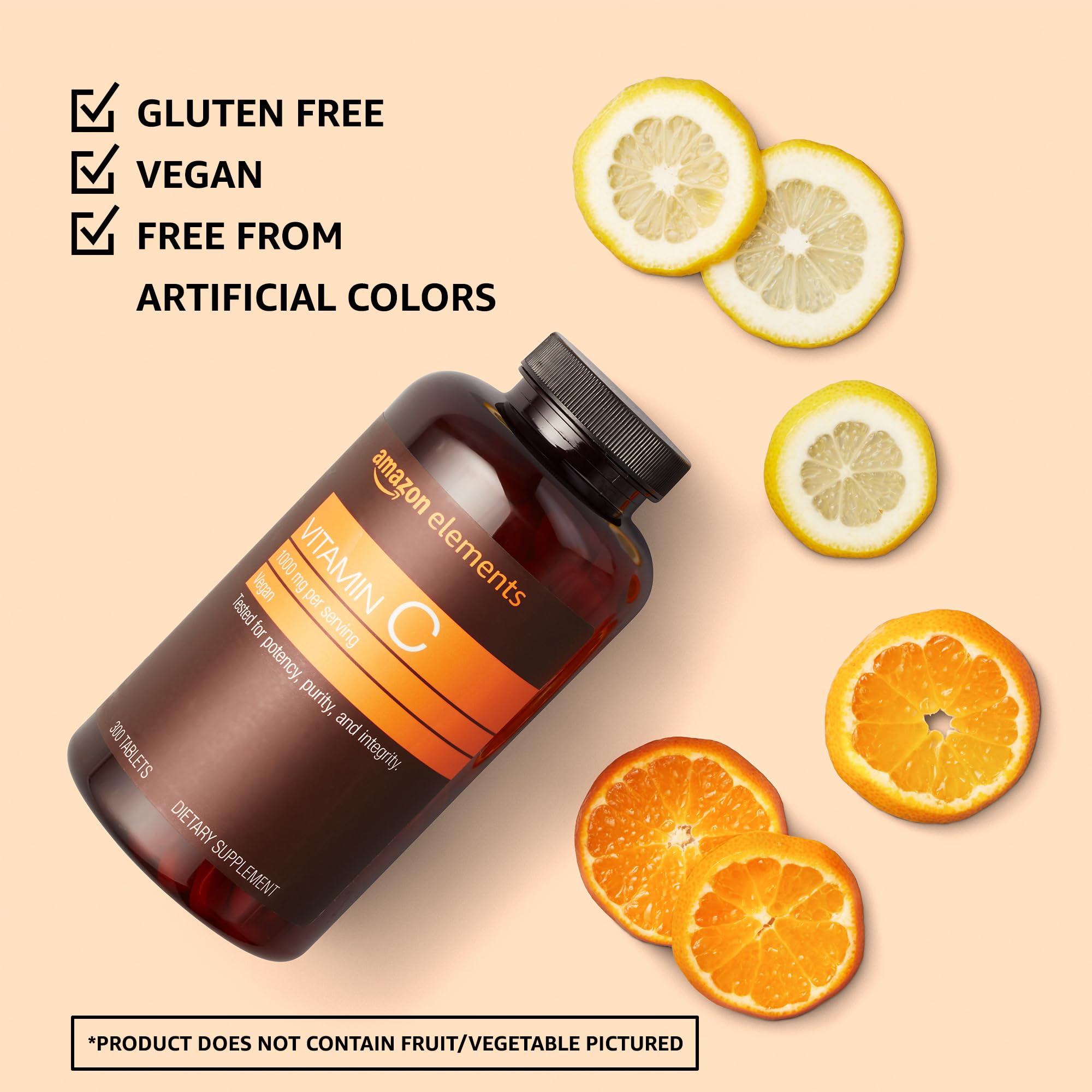 Amazon Elements Vitamin C 1000mg, Supports Healthy Immune System, Vegan,10 Month Supply,300 Tablets(Pack of 4)