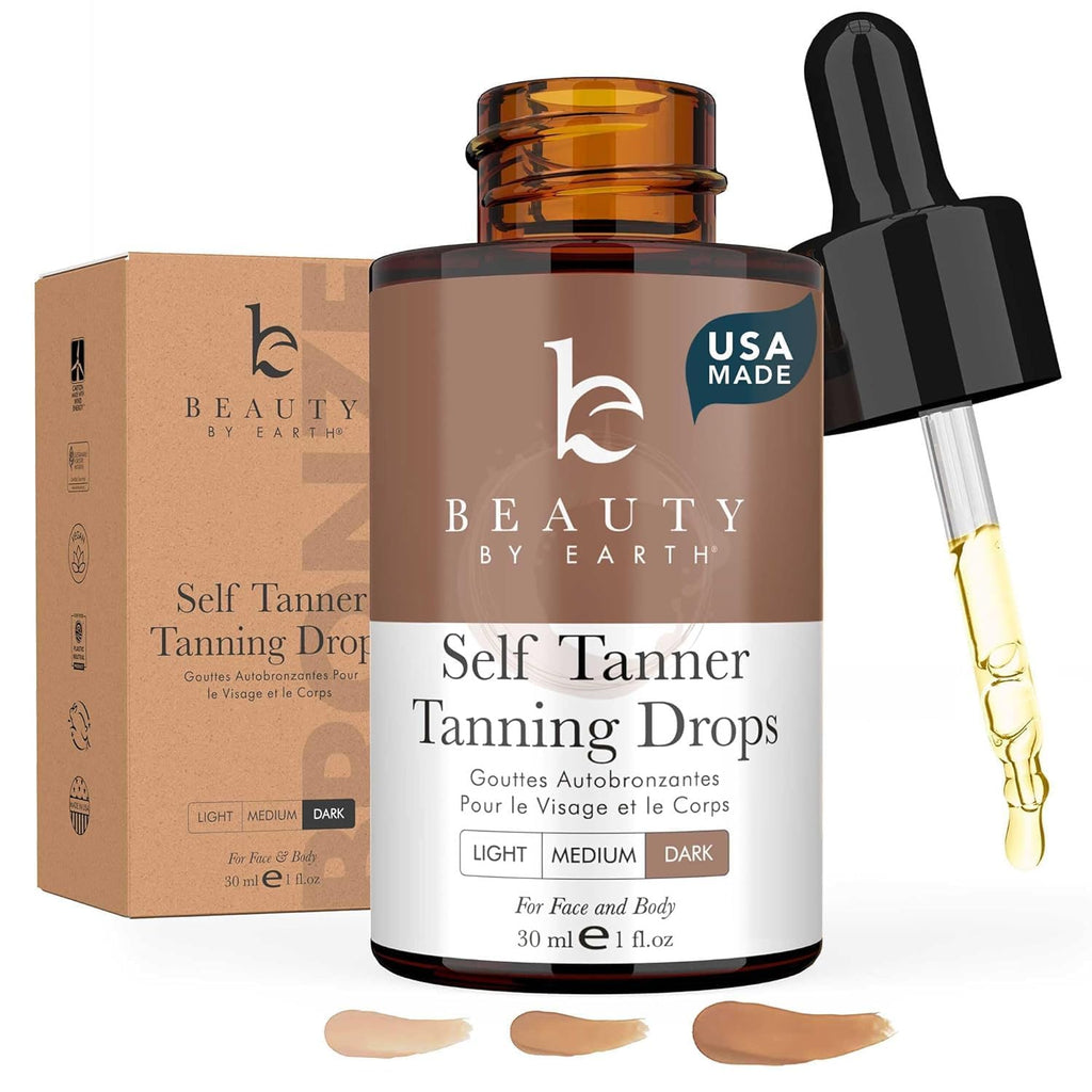 Self Tanning Drops - USA Made with Natural & Organic Ingredients | Medium Face Tanning Drops to Add to Lotion, Moisturizing Bronzing Tanner for Face & Body, Toxin Free Tanner for Fake Tan