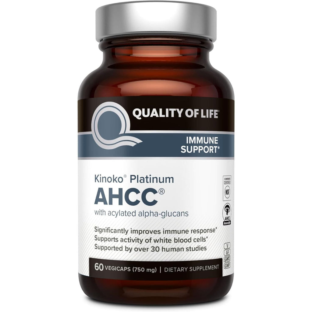 Buy now Quality of Life Premium Kinoko Platinum AHCC Herbal Supplement, 750mg per Capsule, for Immune Support, Liver Function, Maintains Natural Killer Cell Activity, Pack of 1, 60 Veggie Capsules at indiglob india