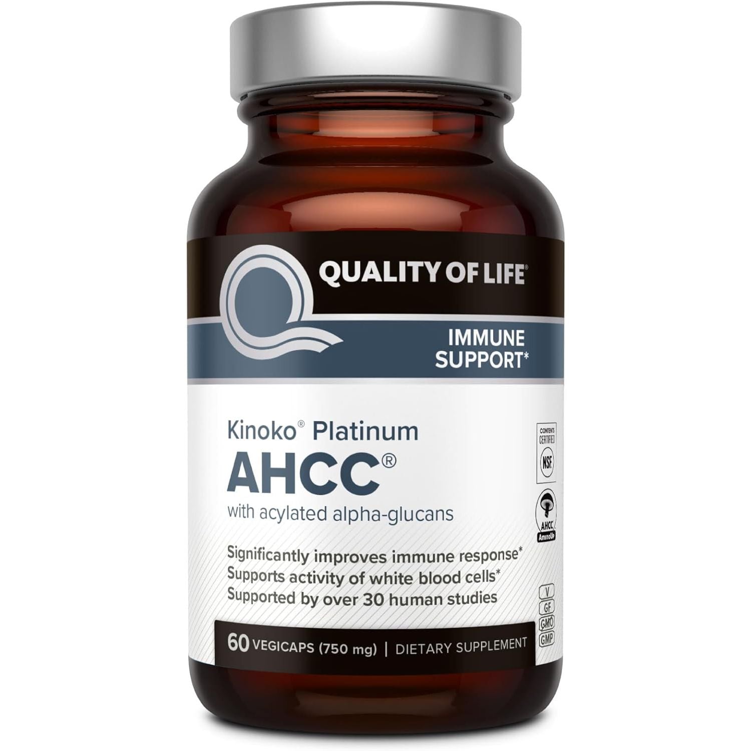 Buy now Quality of Life Premium Kinoko Platinum AHCC Herbal Supplement, 750mg per Capsule, for Immune Support, Liver Function, Maintains Natural Killer Cell Activity, Pack of 1, 60 Veggie Capsules Default at indiglob india