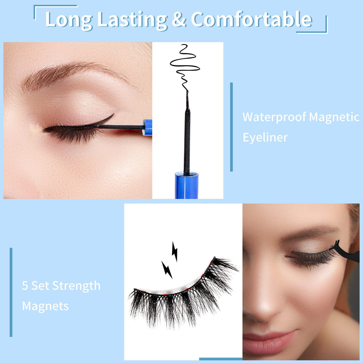 Magnetic Eyelashes and Eyeliner Kit, Reusable Magnetic Lashes 3D Natural Look with Eyeliner and Tweezers, Lightweight & Sweatproof False Eyelashes No Glue Needed