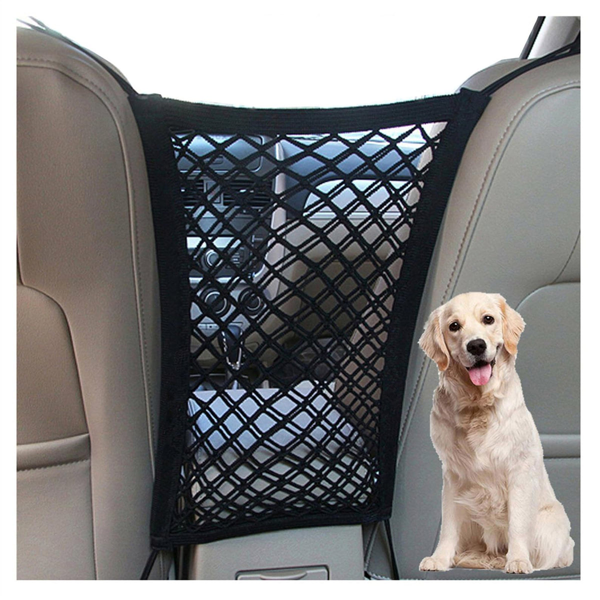 DYKESON Dog Car Net Barrier Pet Barrier with Car Mesh Organizer for Dog & Child, Safety Divider with Upgraded Storage Pouch, Easy Install for Cars & SUVs