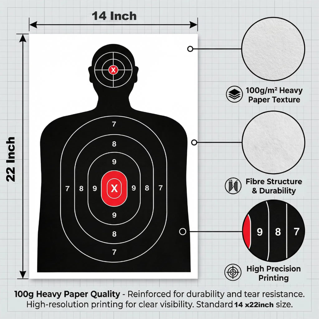 Silhouette Paper Shooting Target for The Range, Aiming Target Practice Paper for Indoor and Outdoor Shooting, Gun Accessories, for Handguns, Pistols, Rifles, Airguns, Pellet Gun, BB Guns -14X22 inches