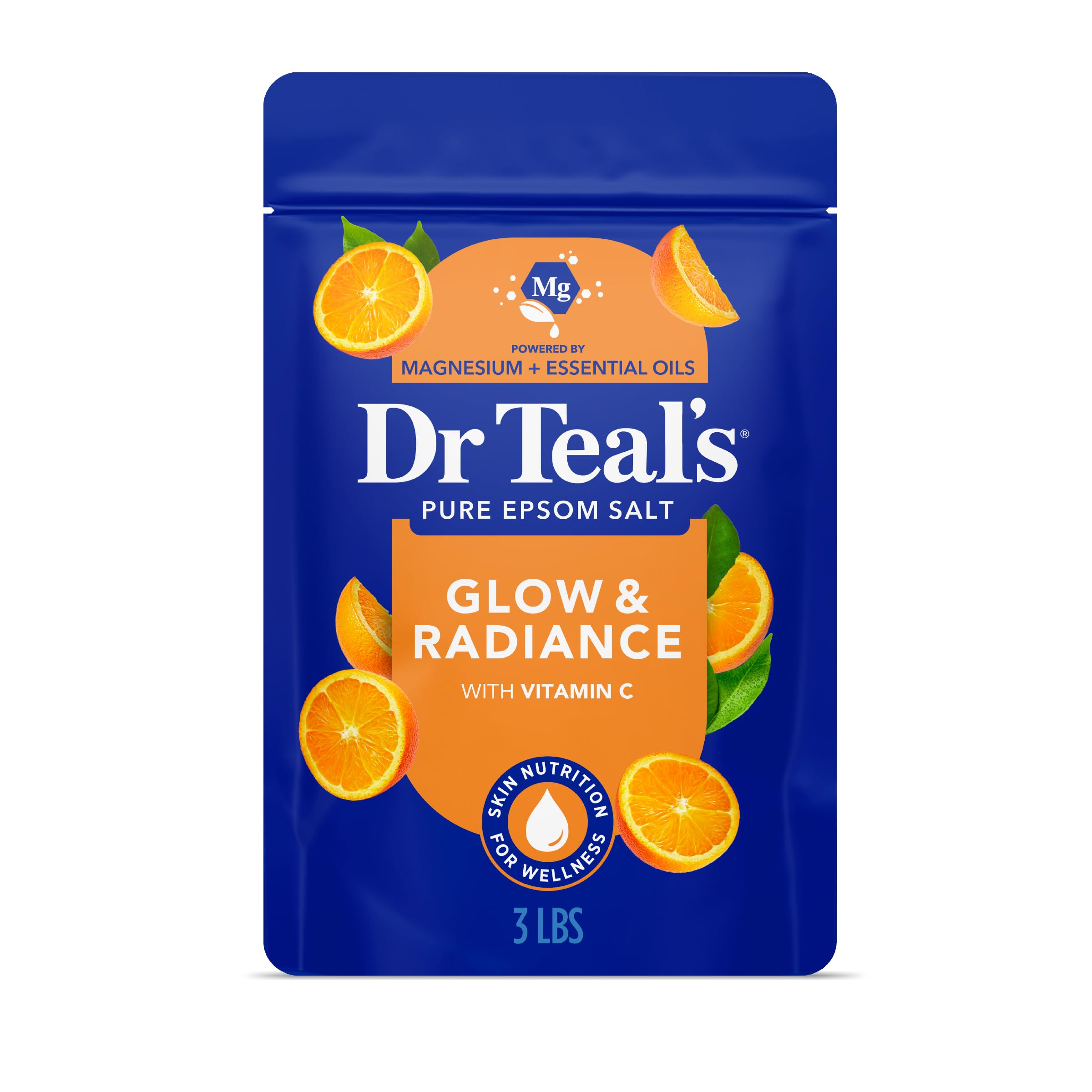 Dr Teal's Pure Epsom Magnesium Salt Soak, Glow & Radiance with Vitamin C & Citrus Essential Oils, 3 lbs