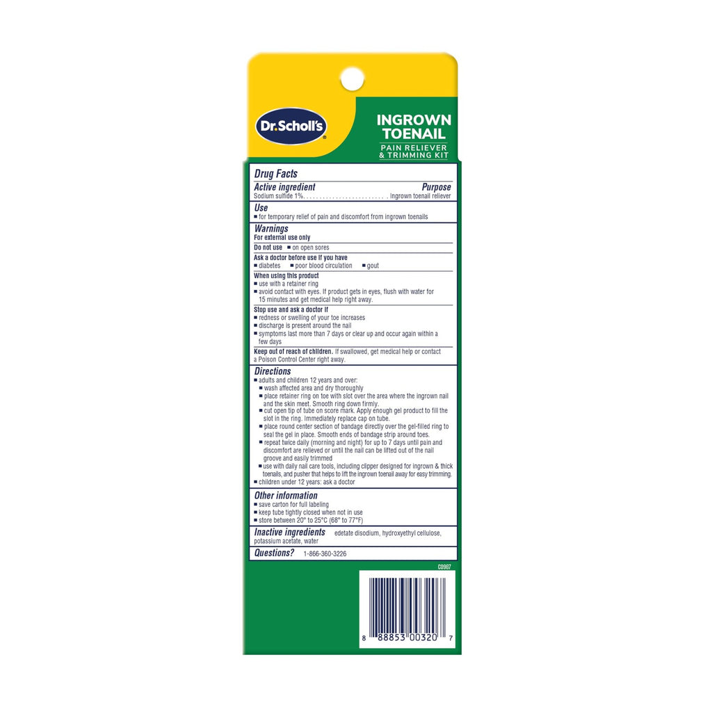 Dr. Scholl's INGROWN TOENAIL PAIN RELIEVER & TRIMMING KIT, 0.3 oz // Only OTC Treatment Proven to Relieve Ingrown Toenail Pain - Includes Medicated Gel + Foam Rings + Bandages + Clipper & Pusher Tools
