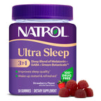 Natrol Ultra Sleep 3-in-1, 5mg Melatonin, GABA & Botanicals, 50 Gummies | Improve Sleep Quality, Wake Up Rested & Refreshed, Strawberry Flavor, Dietary Supplement, 100% Drug-Free, Non-Habit Forming