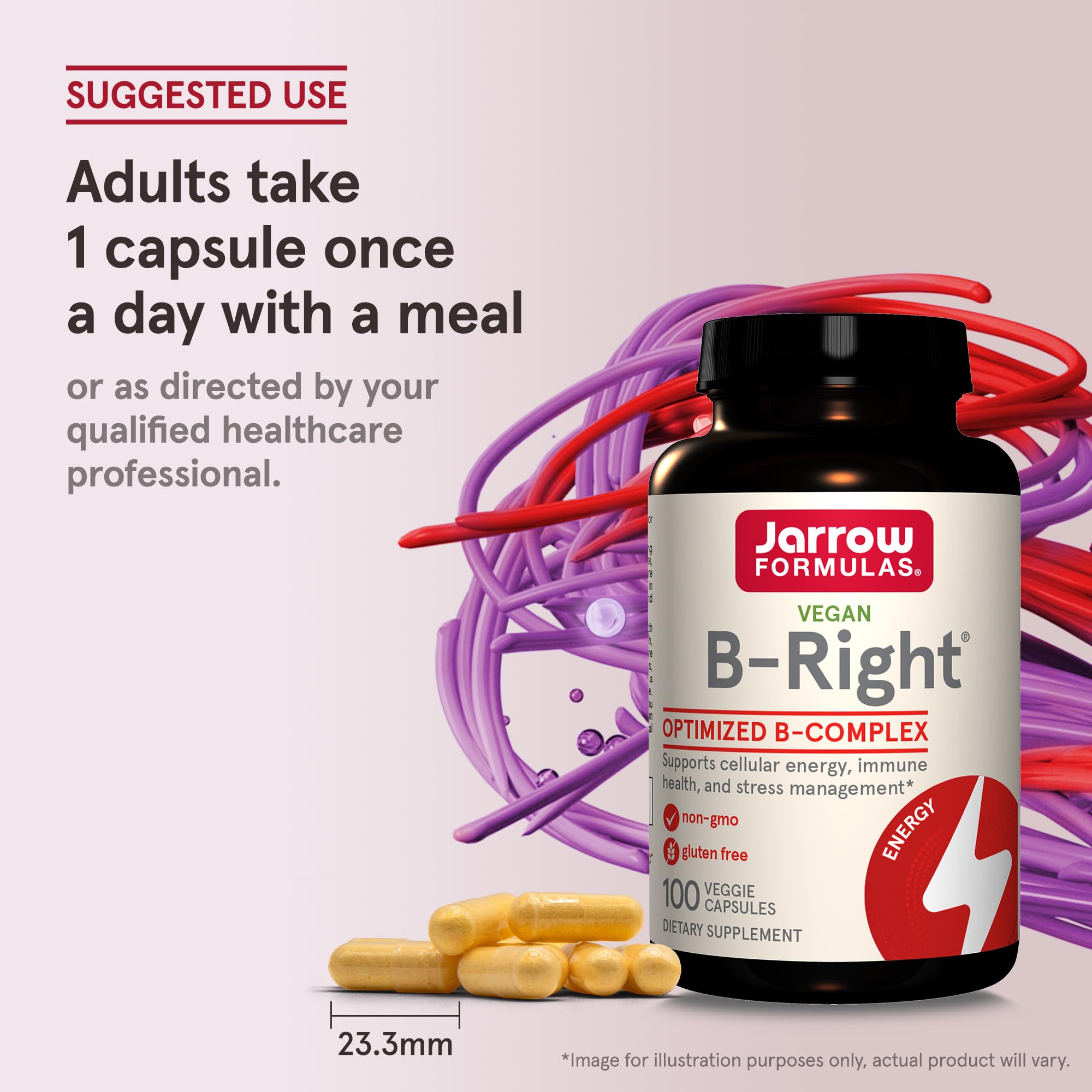 Jarrow Formulas B-Right,Optimized B Complex Featuring Vit B1,B2,B5,B6,B12 and B9 to Support Cellular Energy,Immune Health and Stress Management,100 Veggie Caps,Up to a 100 Day Supply, Pack of 12