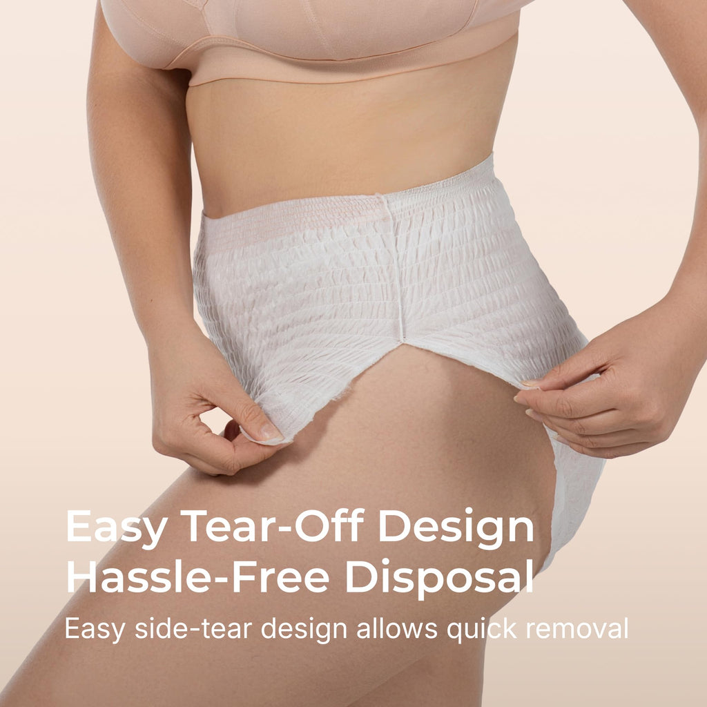 Momcozy Postpartum Disposable Underwear, 12 PCS No Leak New-Thin Built-in Pad Self-Absorbent Free-Move Period Underpants for Women Mothers Moms Labor Delivery Care White